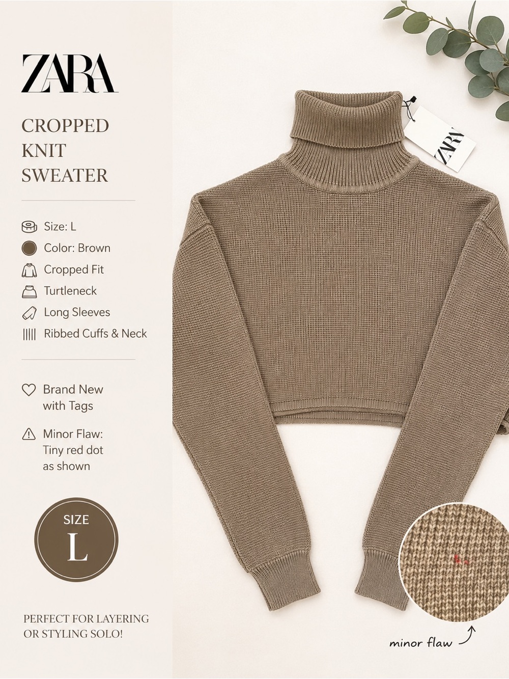 ZARA Cropped Turtleneck Sweater in Brown